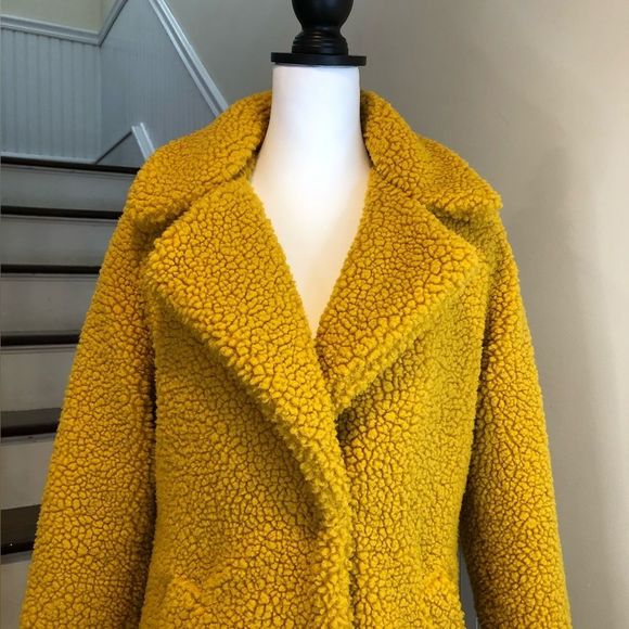 LUCKY BRAND Golden Long Sherpa Teddy Coat w Snap Closure & Hand Pockets Sz XS